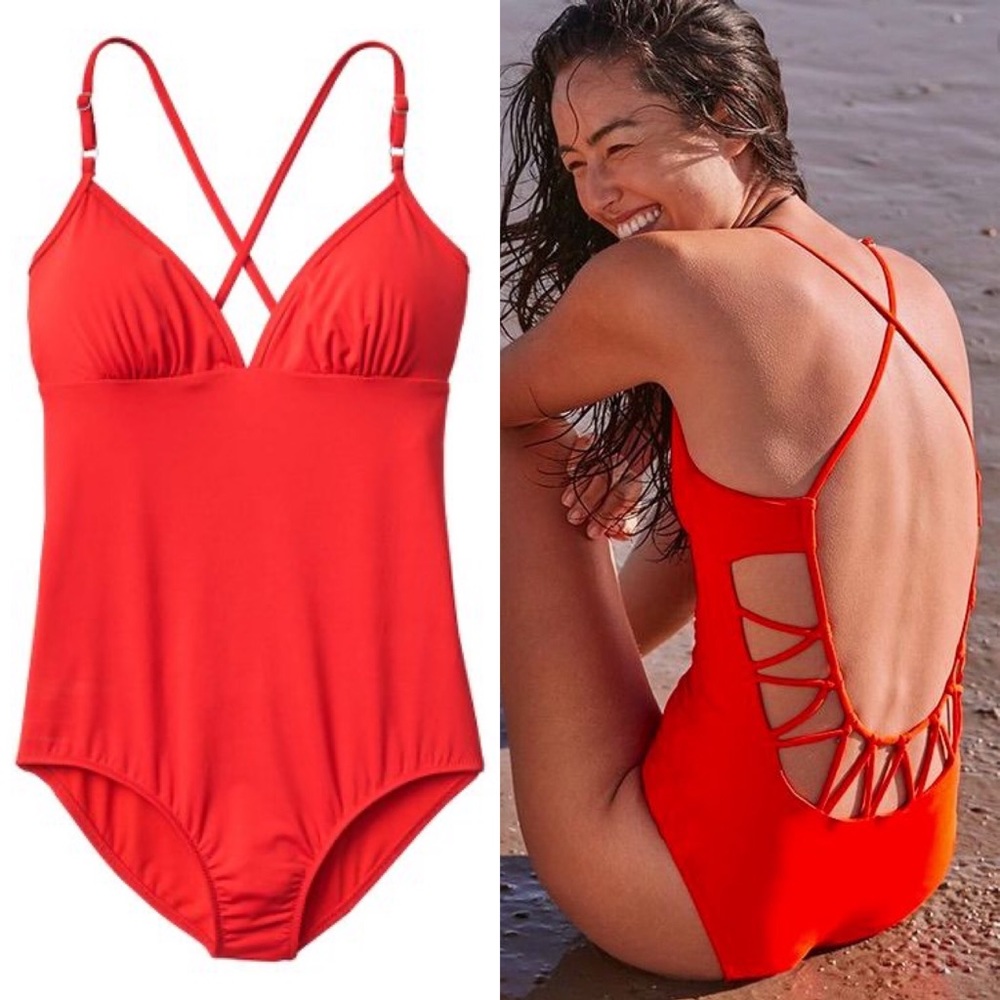 NWT ATHLETA Loop Back One Piece Red Swimsuit